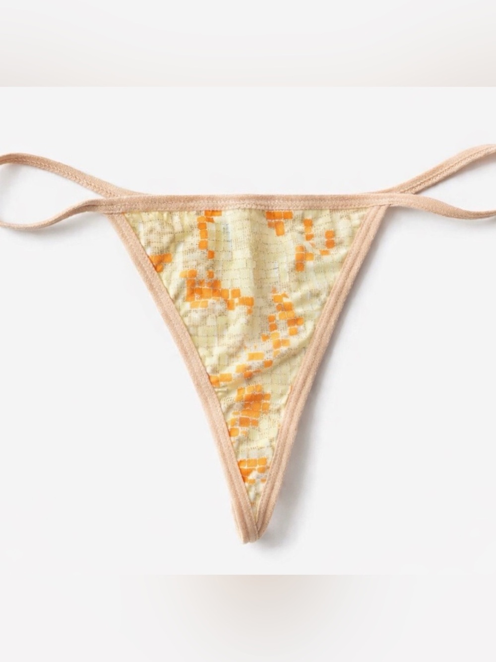 Urban Outfitters G-String Thong Panty Beige Orange Pixel Print Out From Under UO